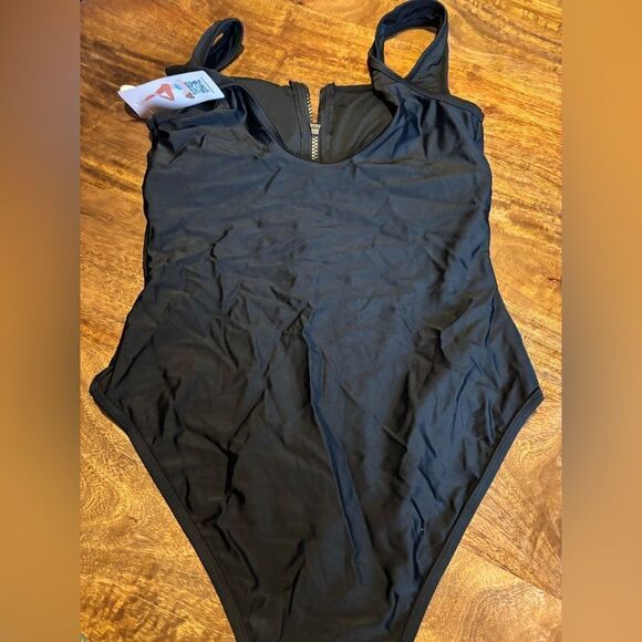 Charmo Women's One Piece Swimsuit Zipper Front Square Round Neck Monokini Small - Picture 7 of 8